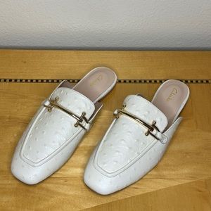 Clarks Mule Ostrich White Leather